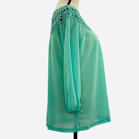 UMGEE Chiffon Crochet Turquoise Blouse Size Large - Picture 5 of 11